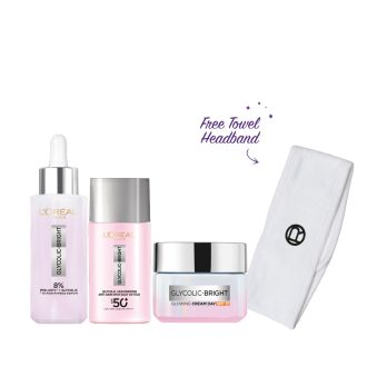 L’Oréal Paris Glycolic Bright Essentials Bundle + Free Headband At 15% Off